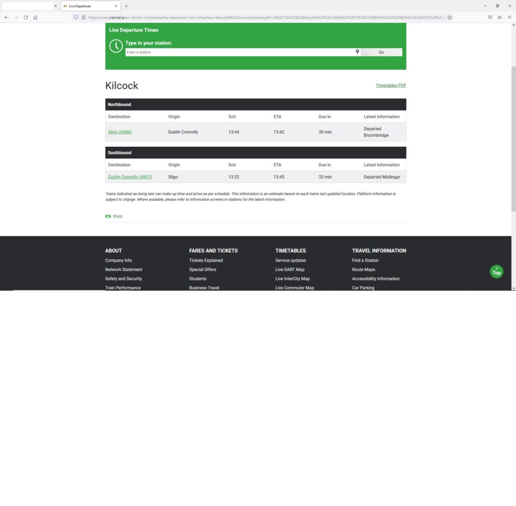 Irish Rail real time information