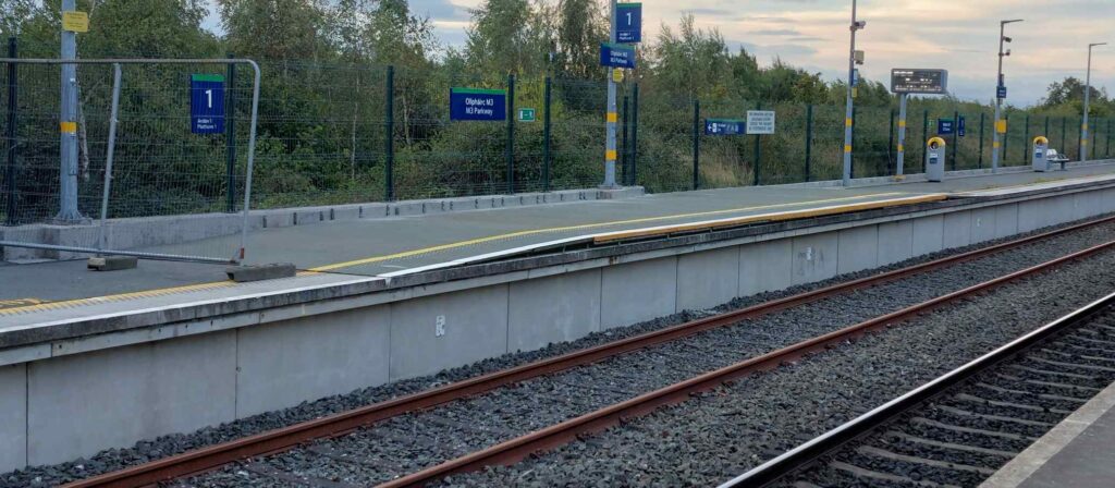 Ramped section of Up platform at M3 Parkway Station.
Copyright Ewan Duffy 2024